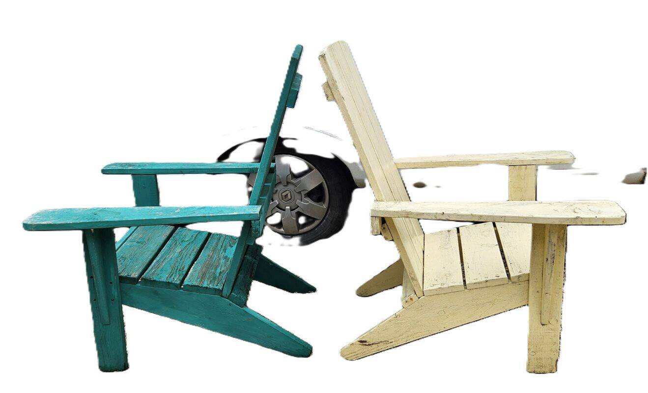 Pair of antique painted wooden garden chairs