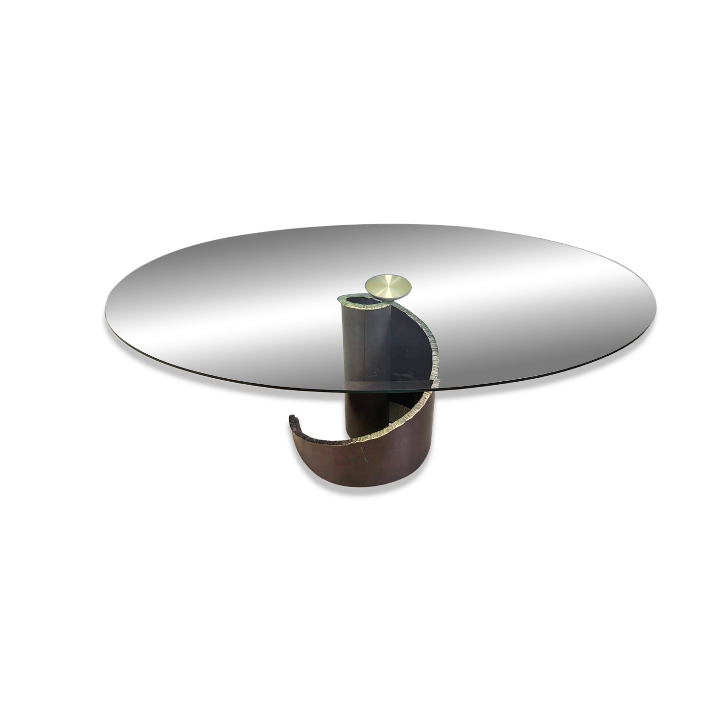 Table de salle à manger en verre et bronze de style brutaliste des années 1990, signée Barilone pour Roche B