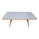 Dining Table Wooden Base, Brass Finishes, Wooden and Blue Glass Top, 1950s