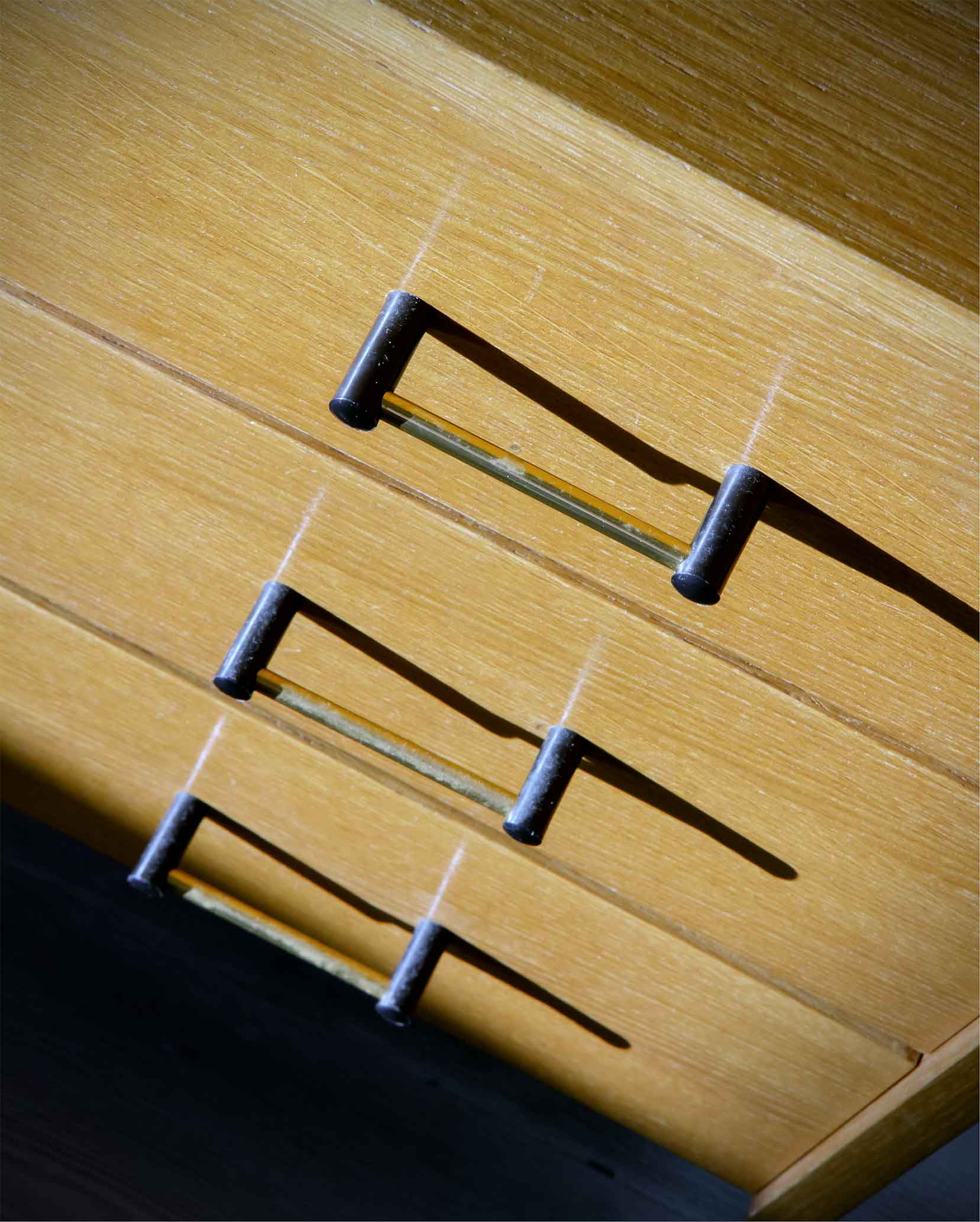 Desk 60's vintage modernist style, wood and steel
