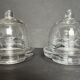 Pair of engraved glass butter dishes