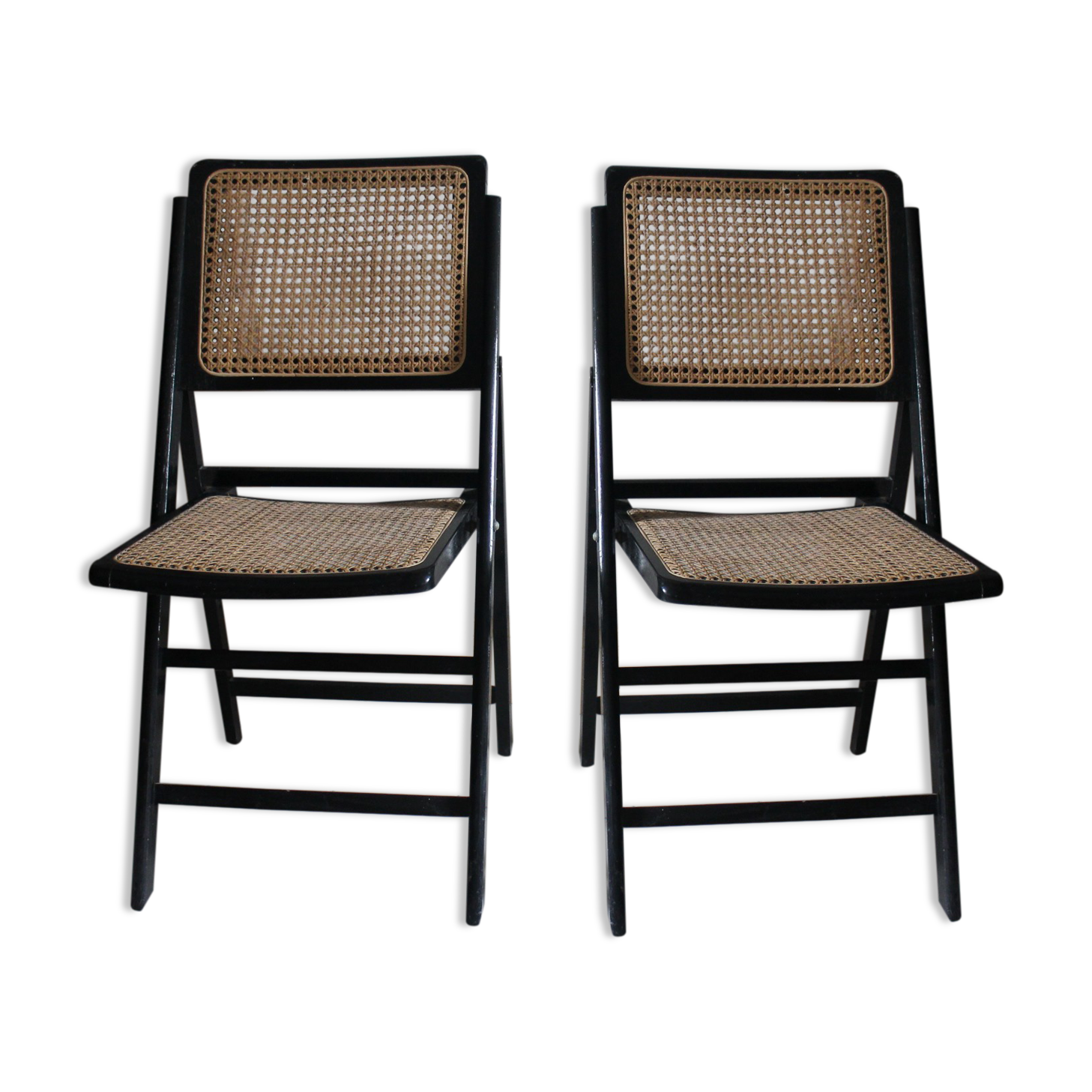 Paire de chaises pliantes bois et cannage