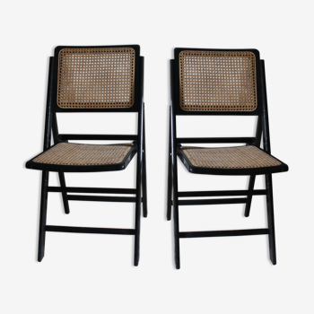 Pair of folding chairs wood and cannage