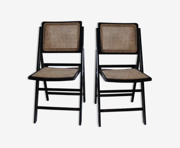 Paire de chaises pliantes bois et cannage