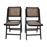 Pair of folding chairs wood and cannage