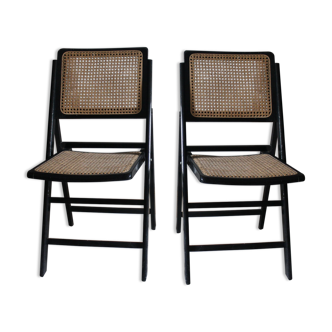 Pair of folding chairs wood and cannage