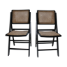 Pair of folding chairs wood and cannage