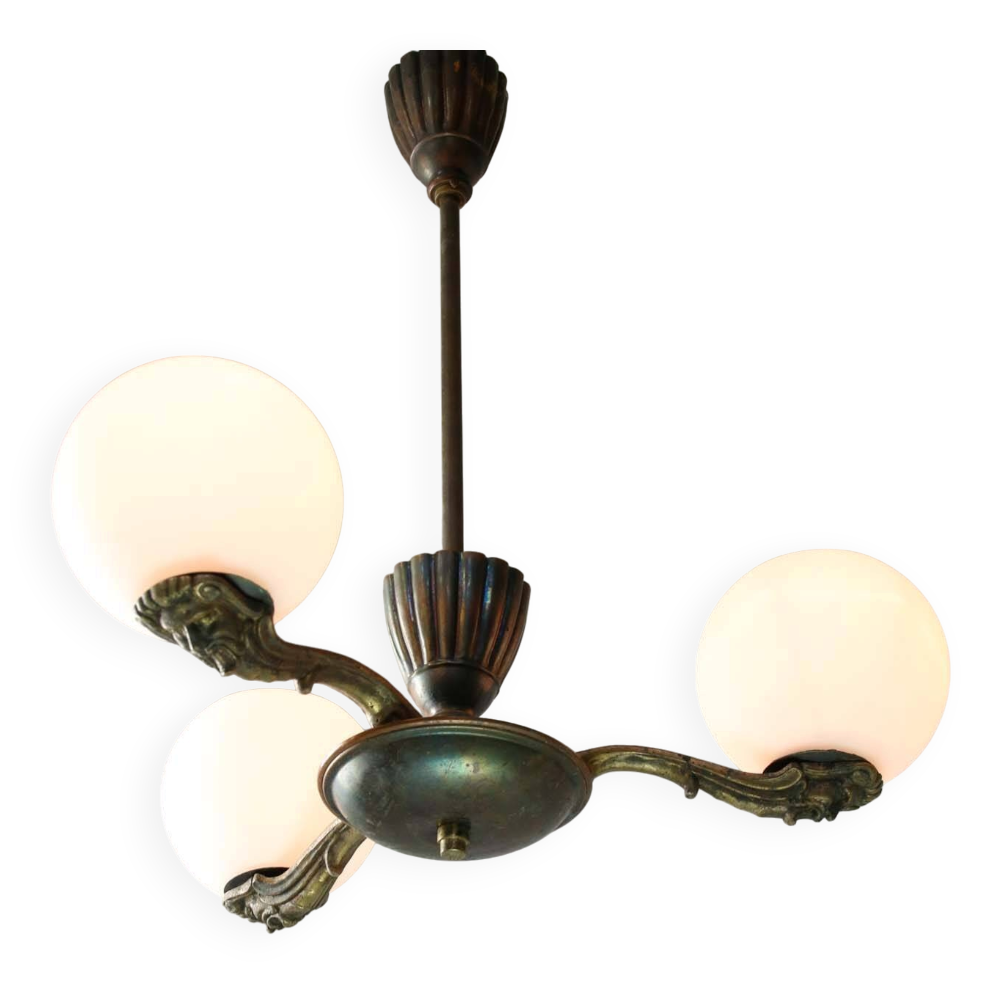 Art Deco French Brass Figural Chandelier, 1930