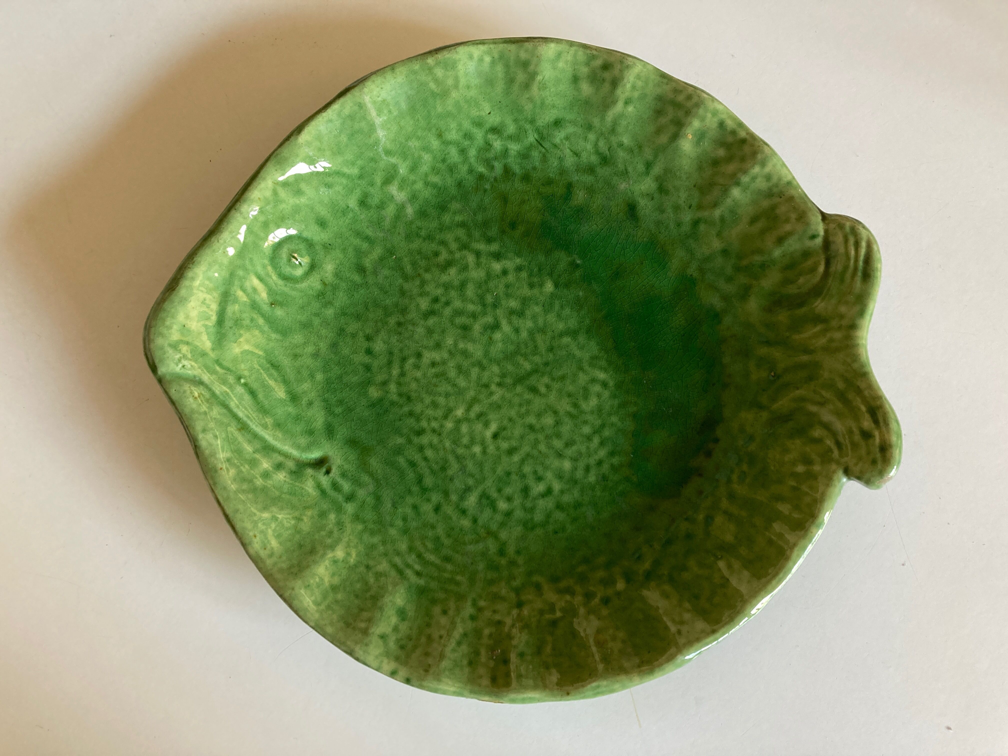 Fish plate in green glazed earthenware Aegitna 1960 Vallauris