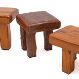 Set of 3 Brutalist stools in solid oak