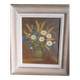 An old painting in oil on canvas depicting a bouquet of flowers.
