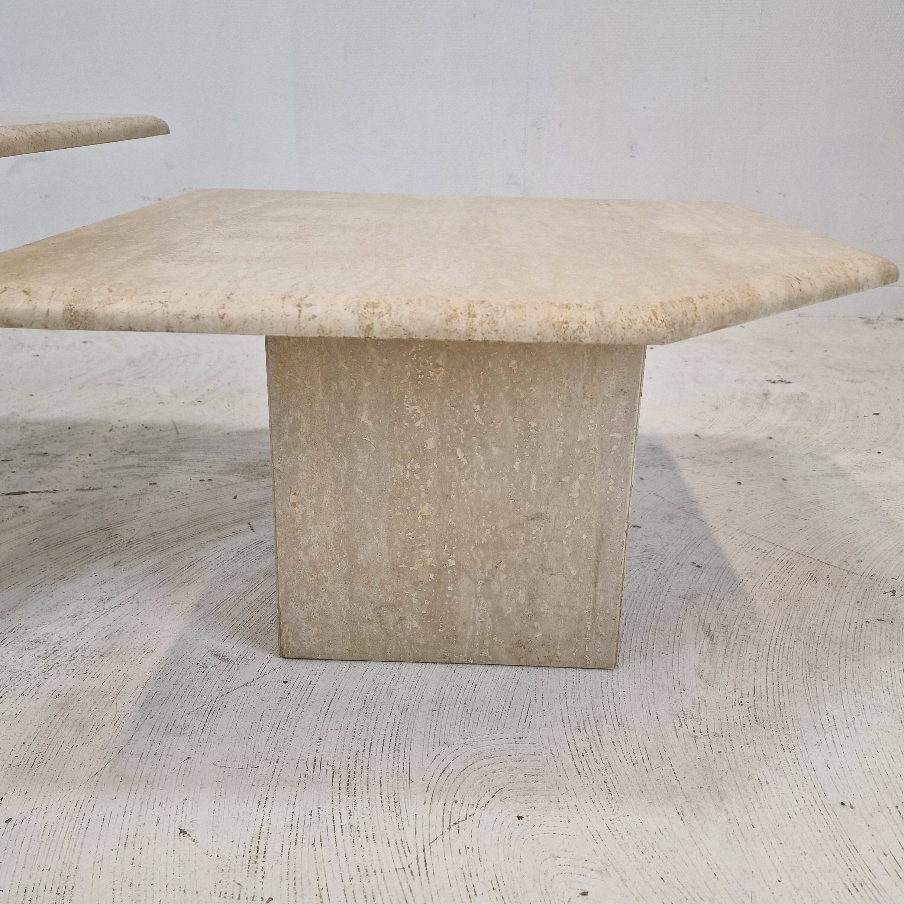 Set of 3 italian travertine coffee or side tables, 1980s