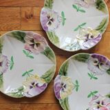 3 plates in slurry "Pensées" Choisy-le-Roi, nineteenth century