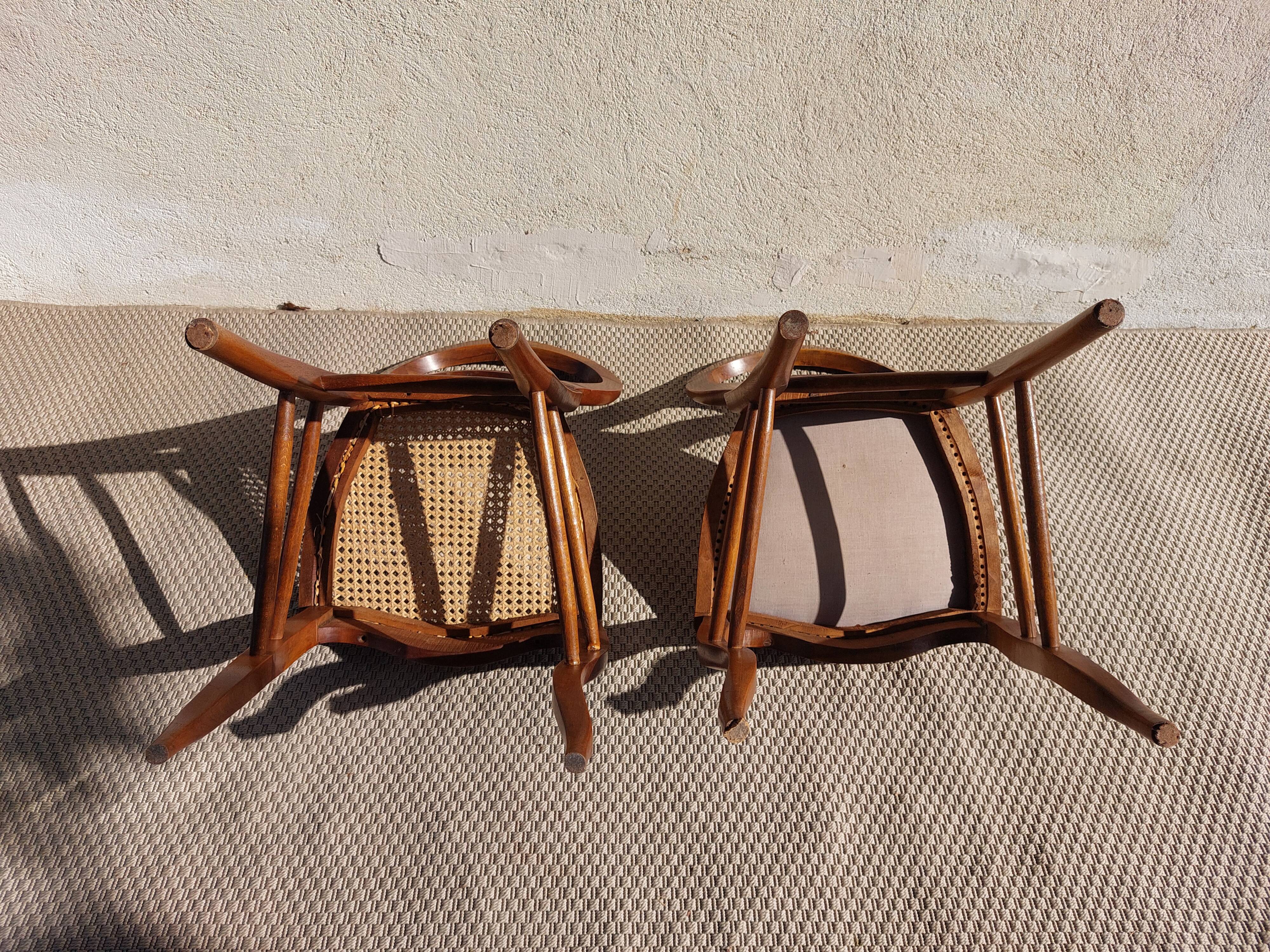 pair of Art Nouveau chairs, cane and faux leather