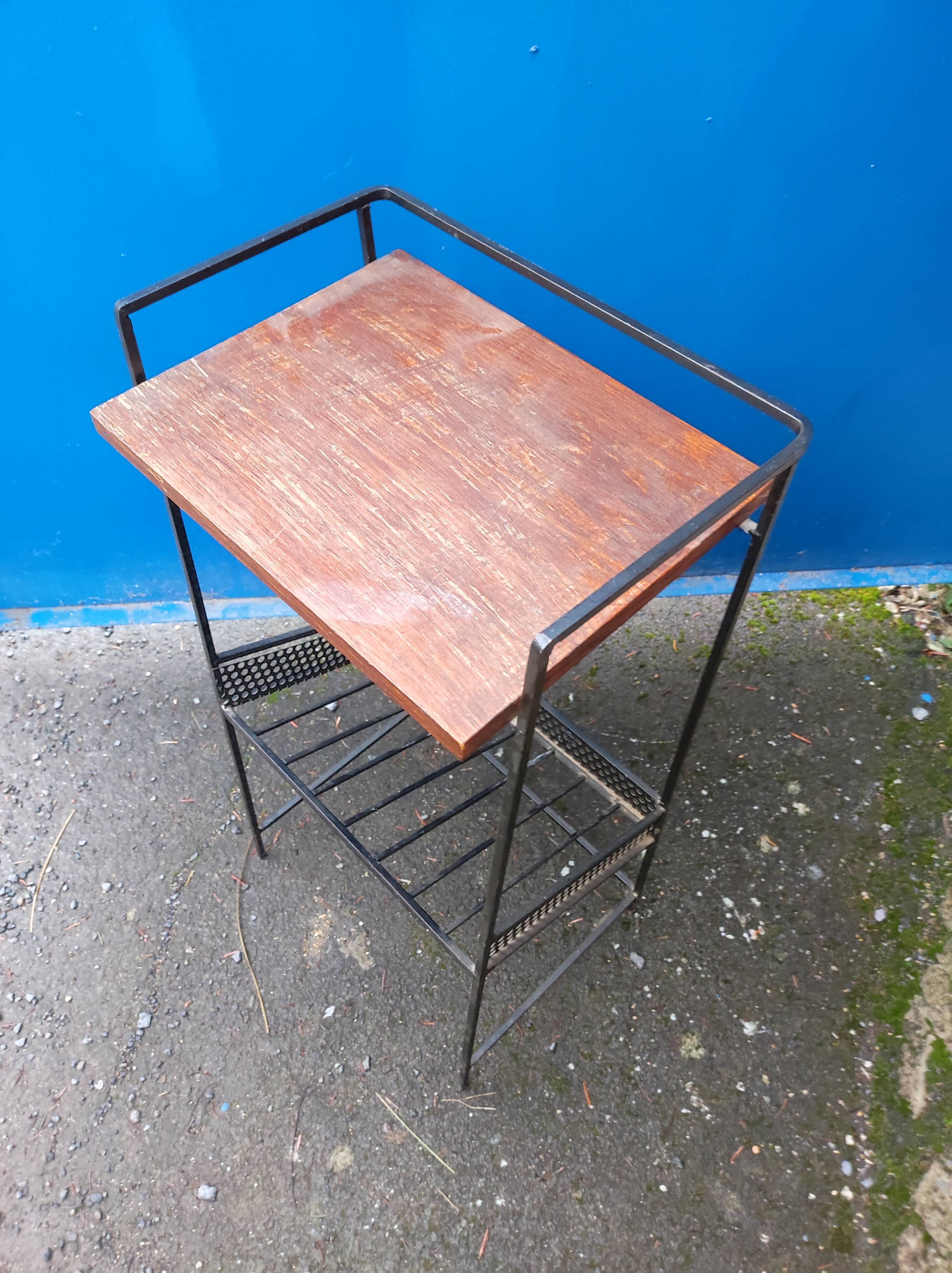 Door magazines side table steel file and wood vintage Scandinavian design
