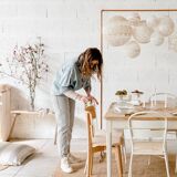 Table de ferme en bois – pied crème