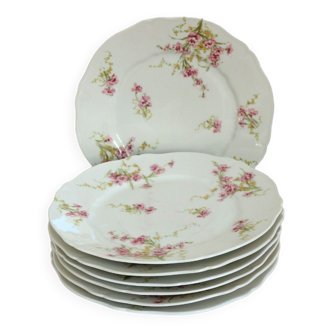 6 assiettes plates fleuries Haviland, Limoges