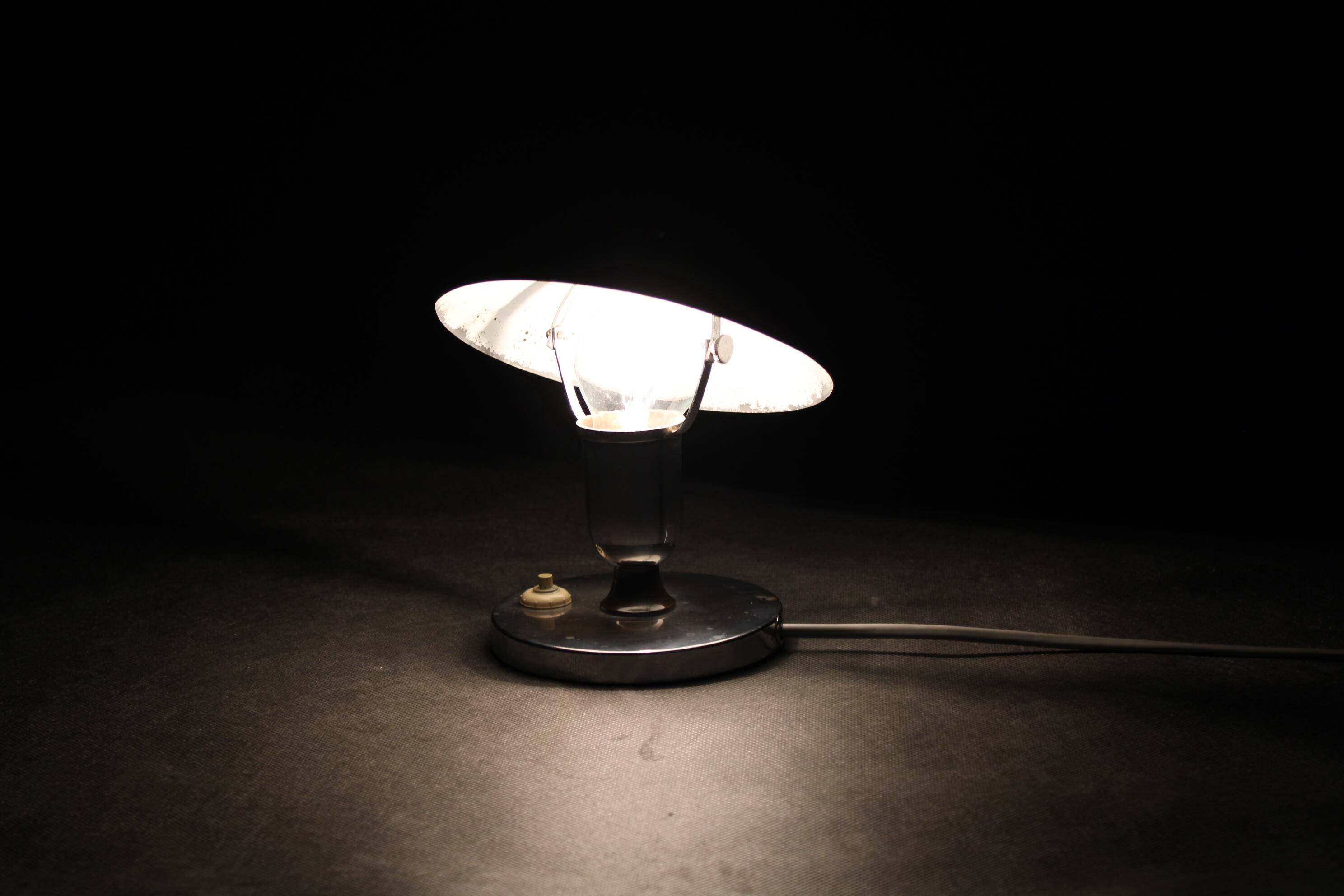1930s Bauhaus Nickel Table Lamp, Czechoslovakia