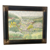 Landscape of flowery fields signed