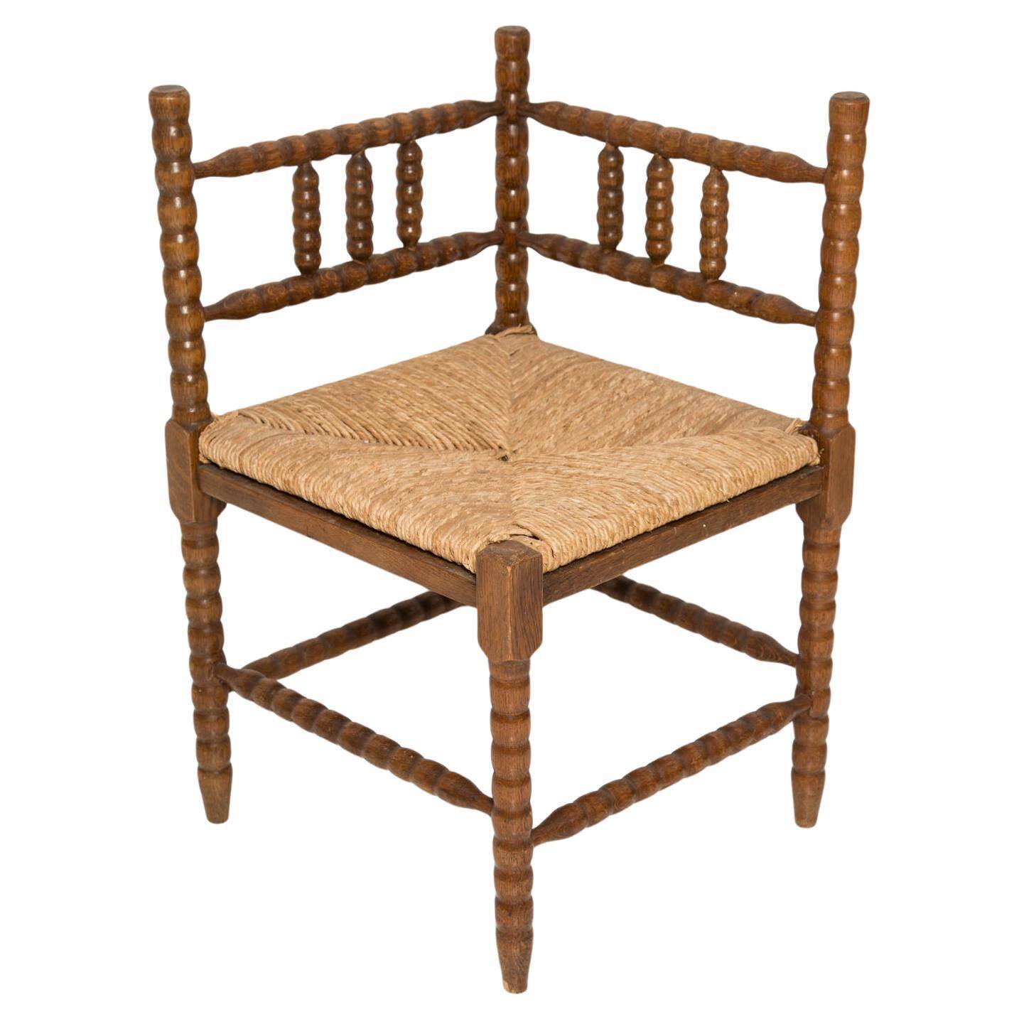 Mid-century provincial antique bobbin corner chair, France, 1940s.