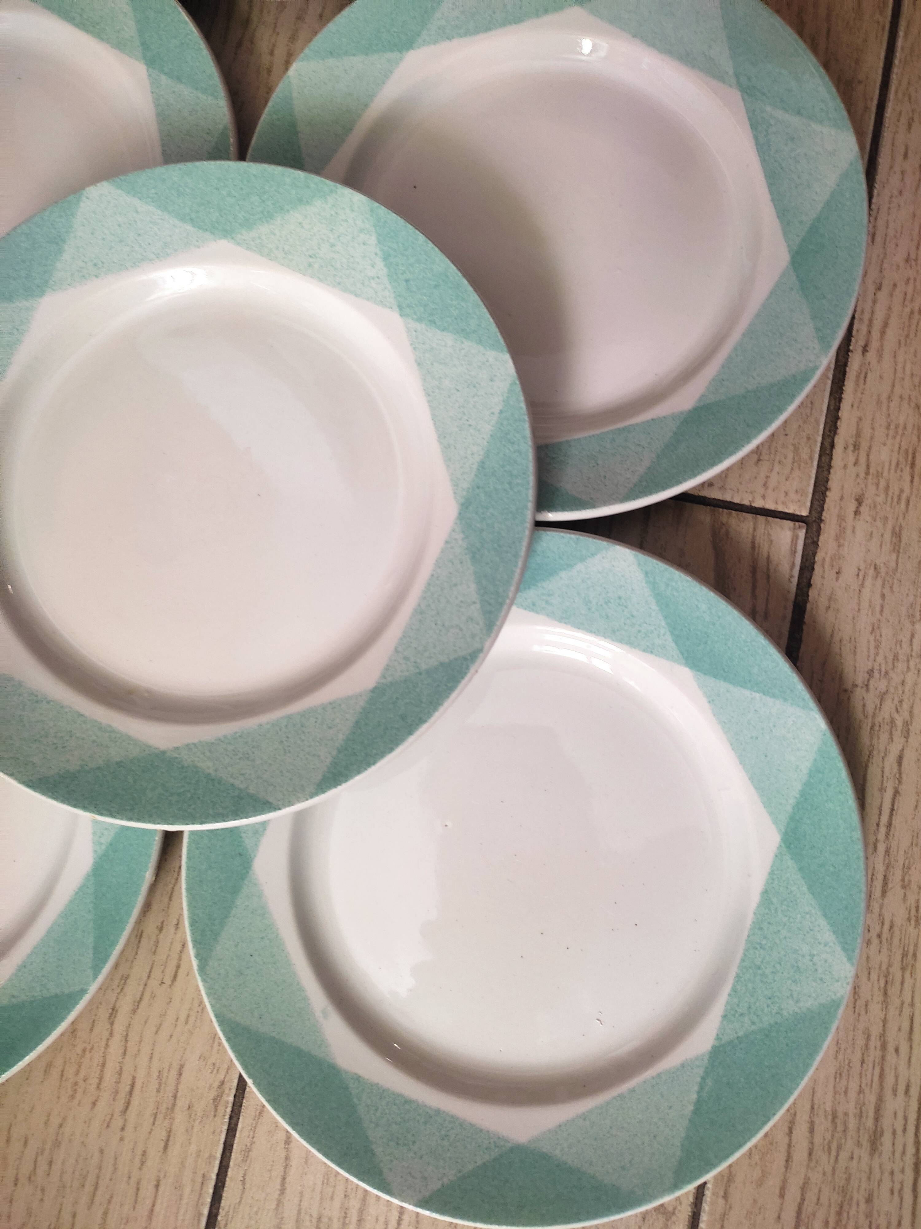 6 retro dessert plates in earthenware