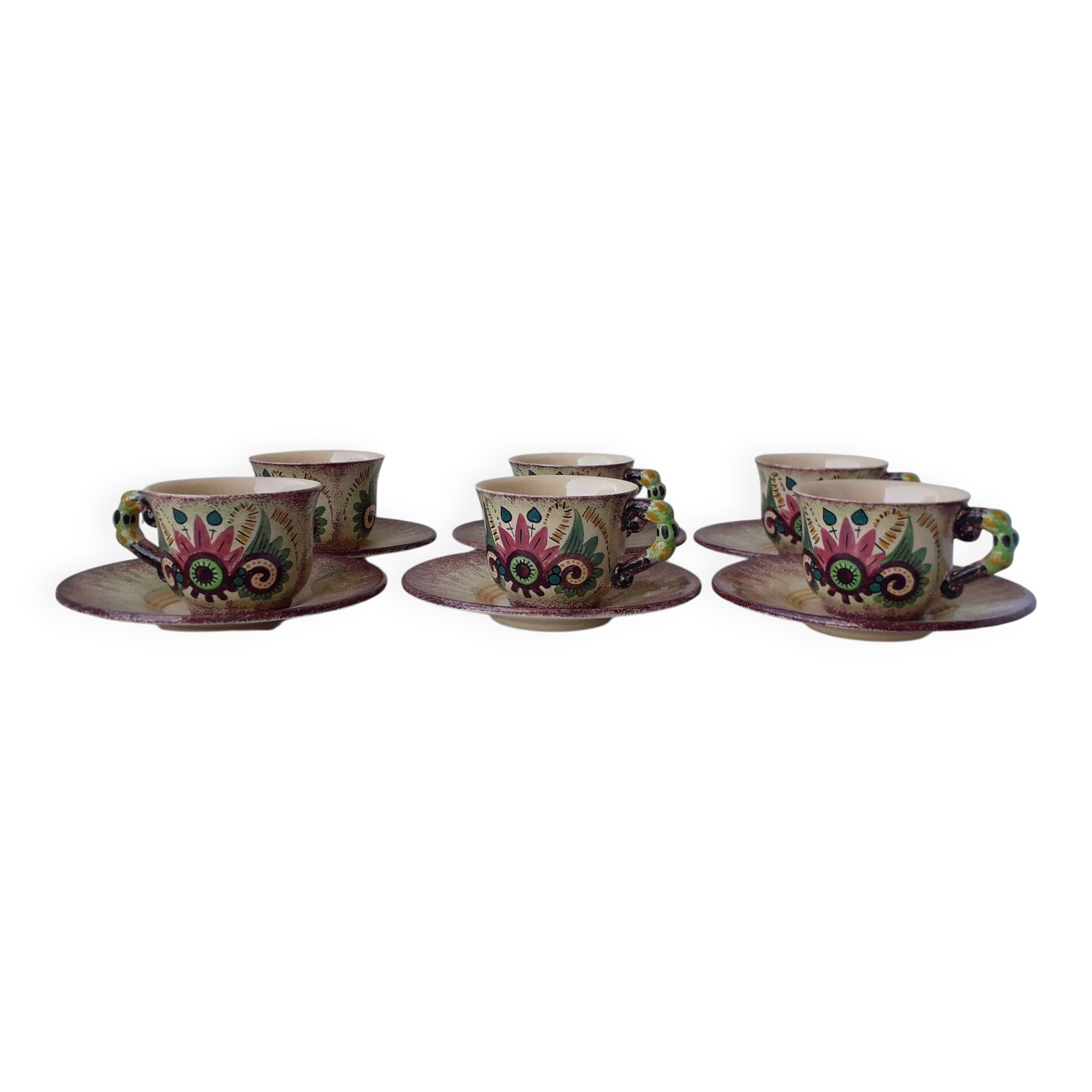 Quimper Fouillen earthenware cups