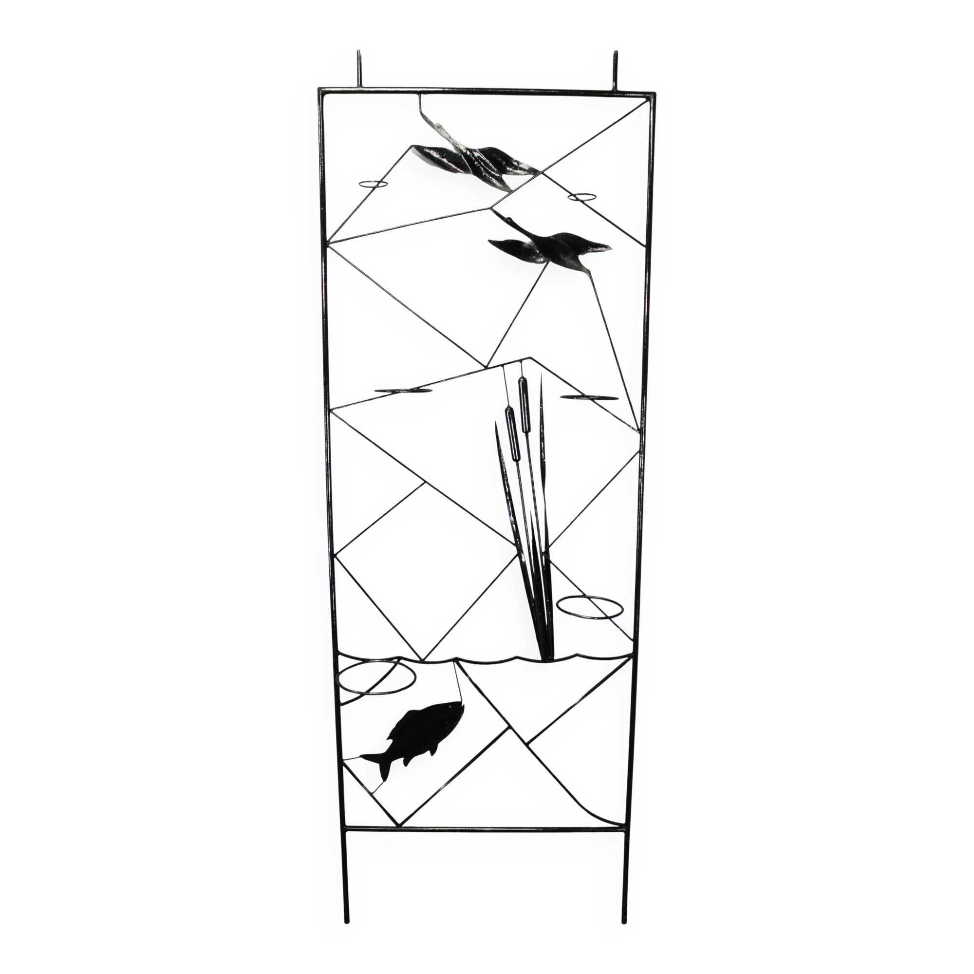 Paravent en métal noir de style mi-siècle avec jardinière, années 1970