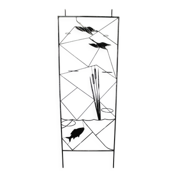 Paravent en métal noir de style mi-siècle avec jardinière, années 1970