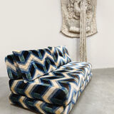 Vintage 2 seater sofa daybed lounge chairs 'Geometric pattern'