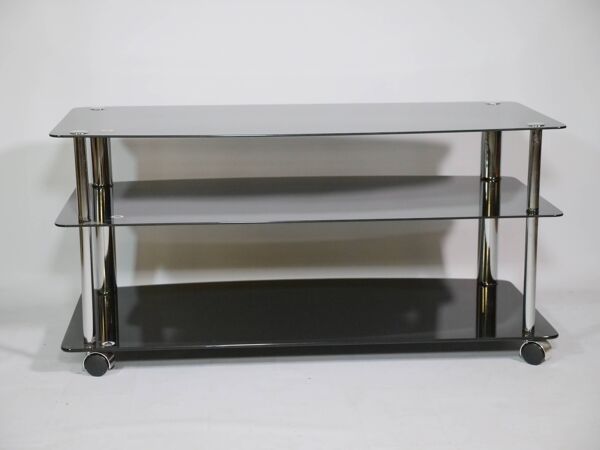 Commode vintage à roulettes avec étagère en verre des années 80