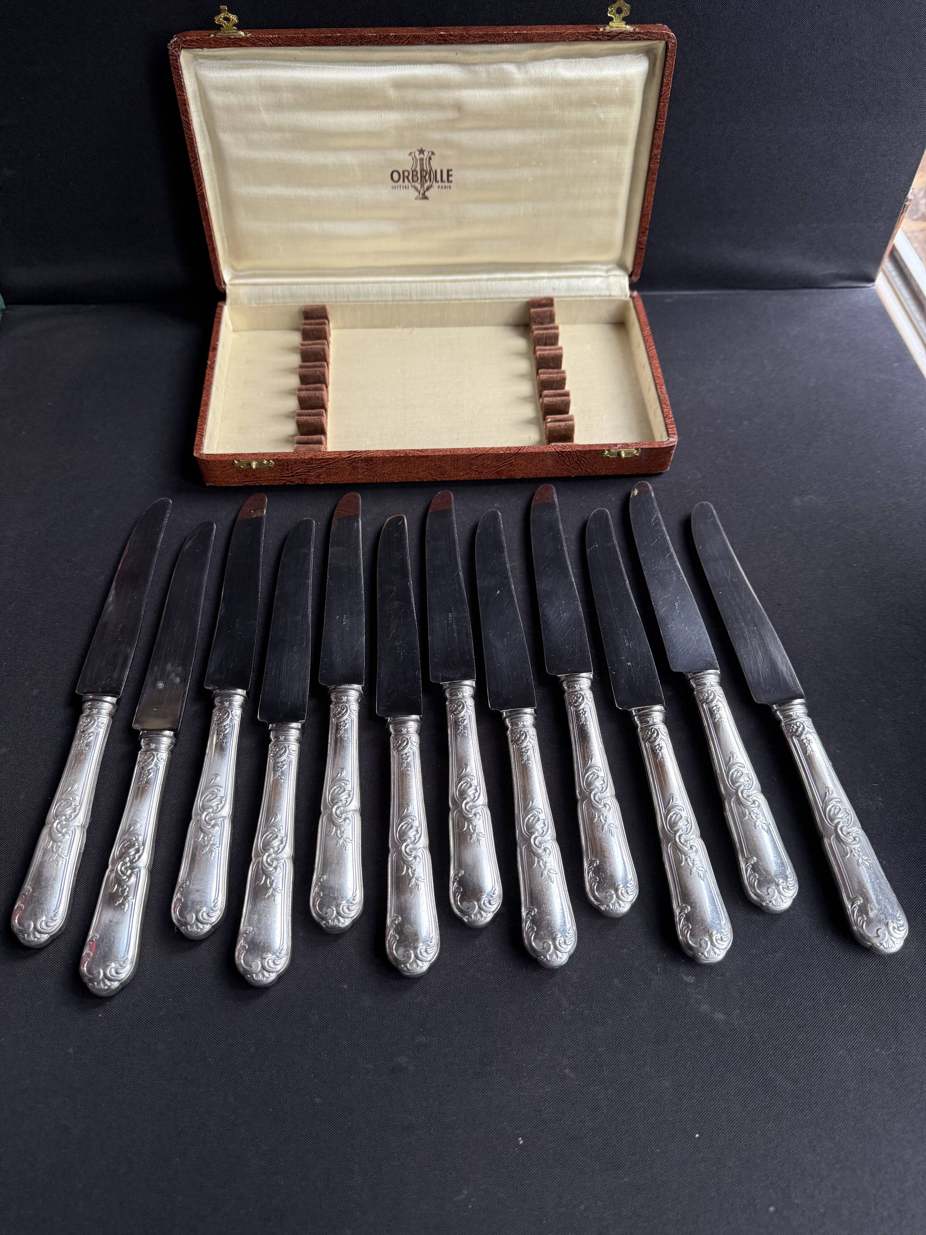 Box of 12 table knives – Silver-plated – Orbrille