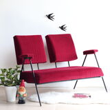 60s design sofa in metal and red velvet