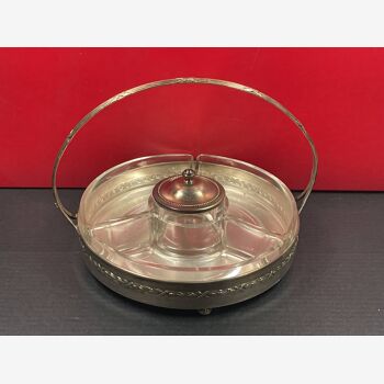 Hors d'oeuvre server, sweets, aperitif in Art Deco silver metal