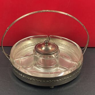 Hors d'oeuvre server, sweets, aperitif in Art Deco silver metal