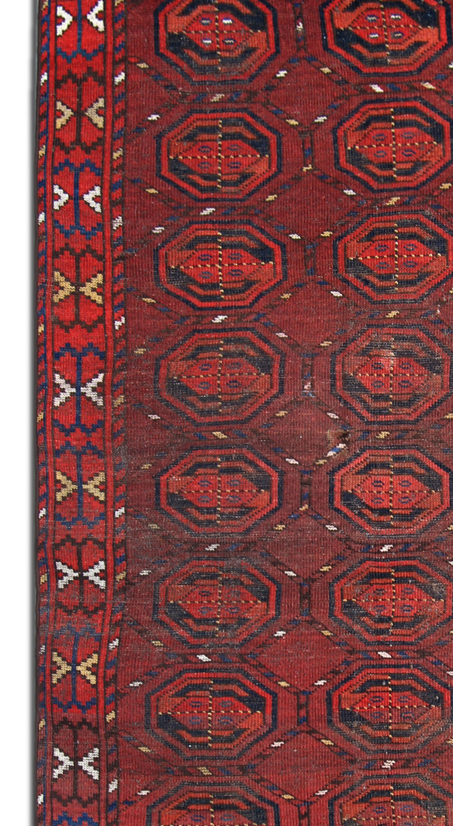Red antique turkman carpet handwoven wool persian area rug- 110x204cm