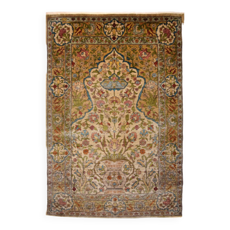 Pure silk Turkish oriental rug, original Héréké - 96x62 cm