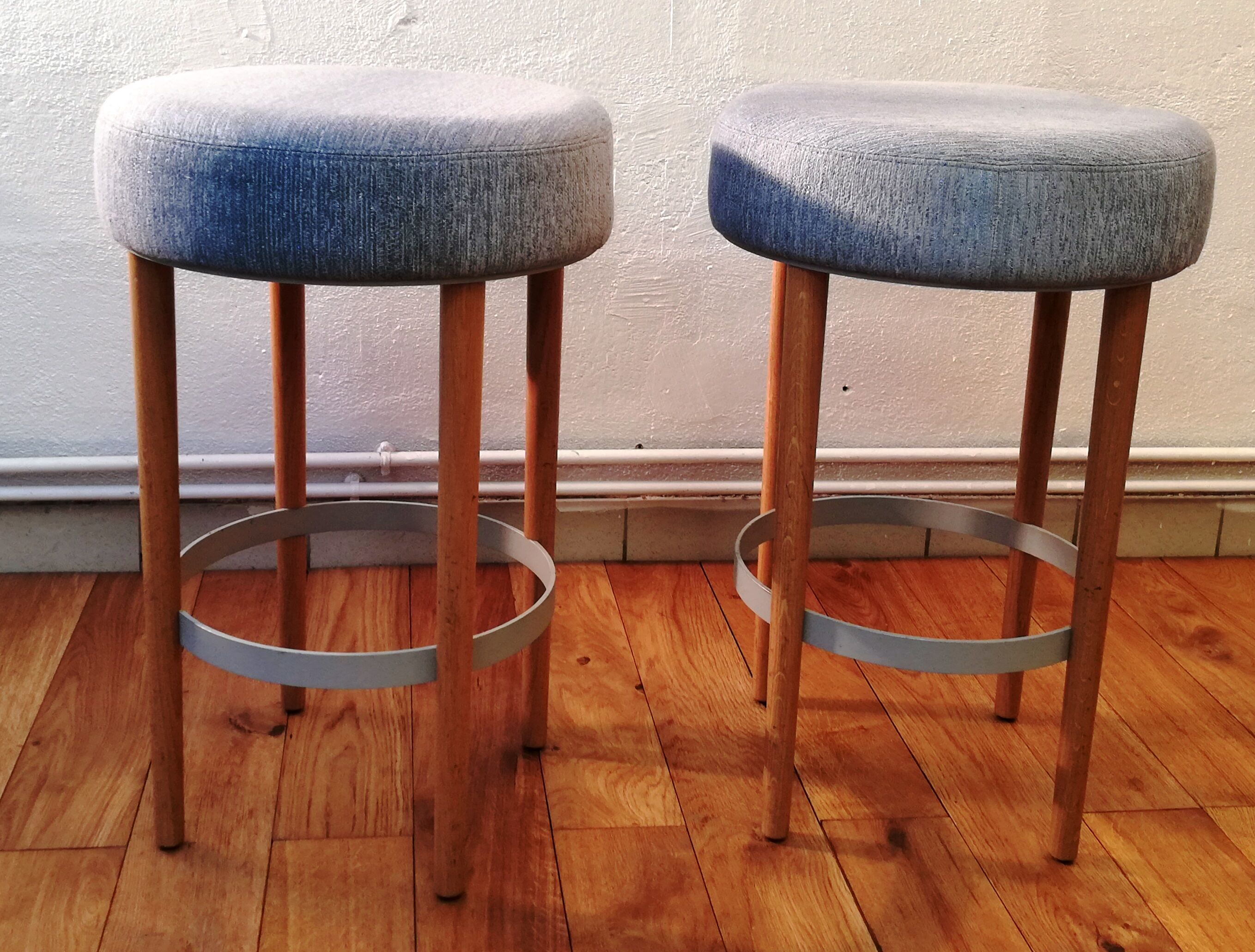 Vintage stool blue fabric