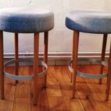 Vintage stool blue fabric