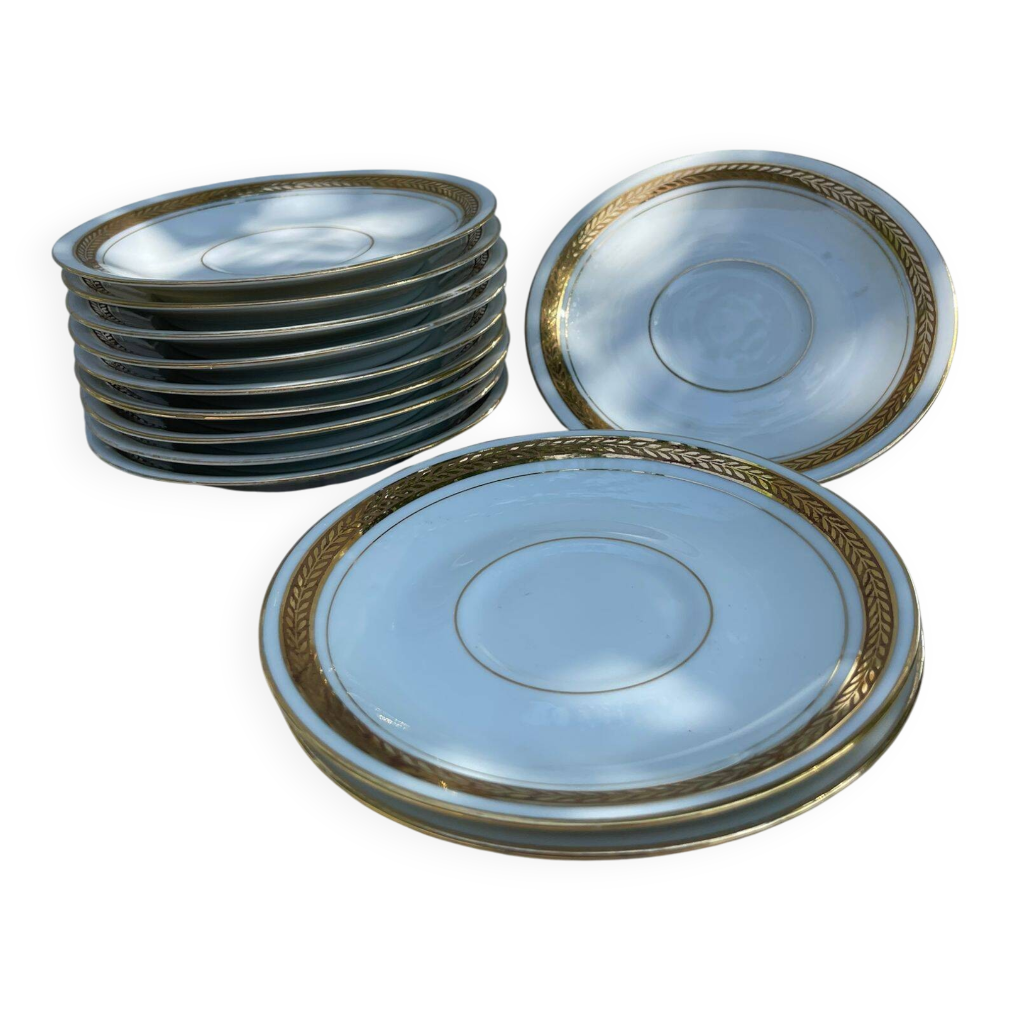 Porcelain set of small plates golden Limoges France