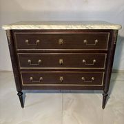 Commode with 3 drawers in Louis XVI style, marble and gilded bronze.