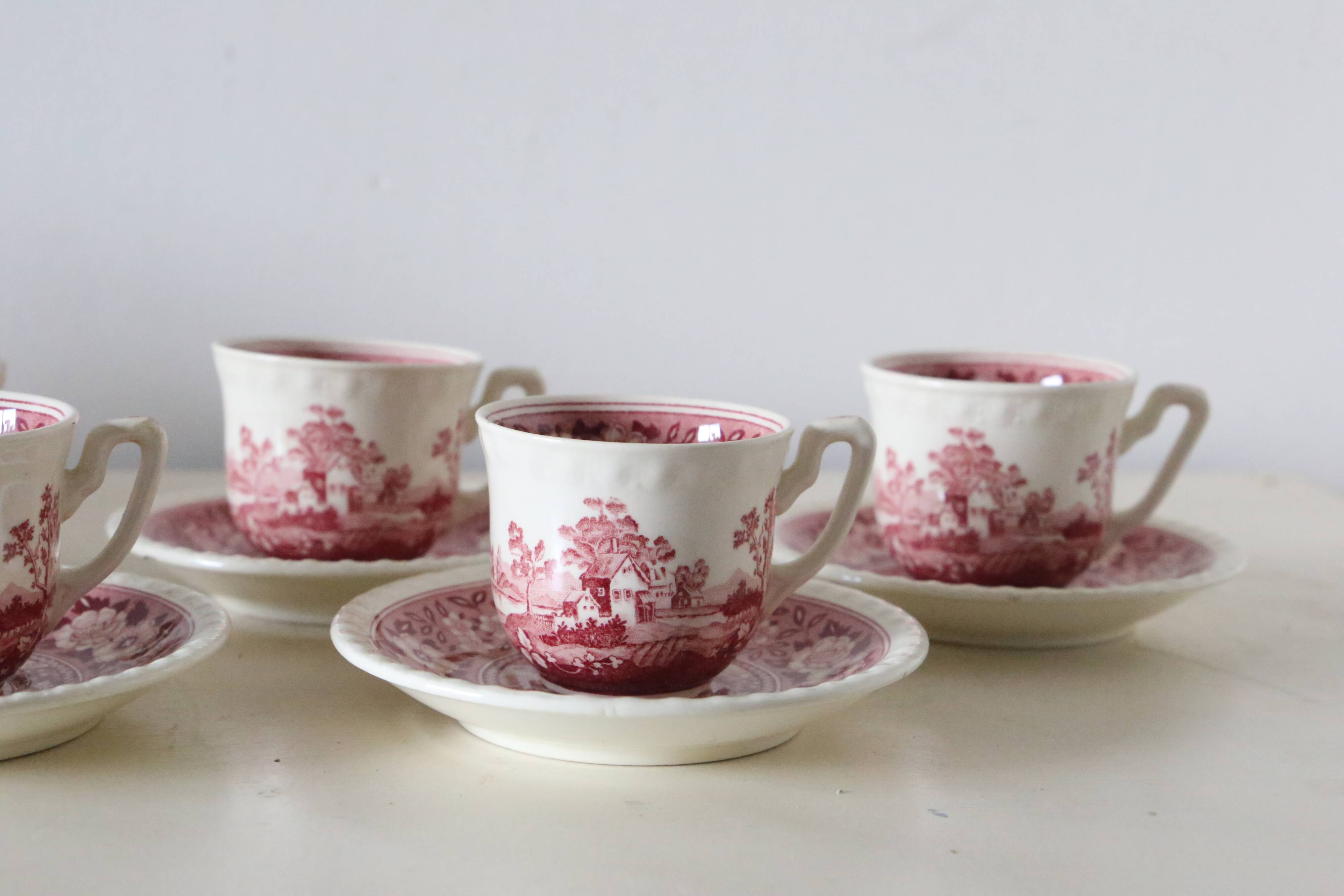 Set of 6 coffee cups and saucers, Villeroy & Boch, Rusticana rose model