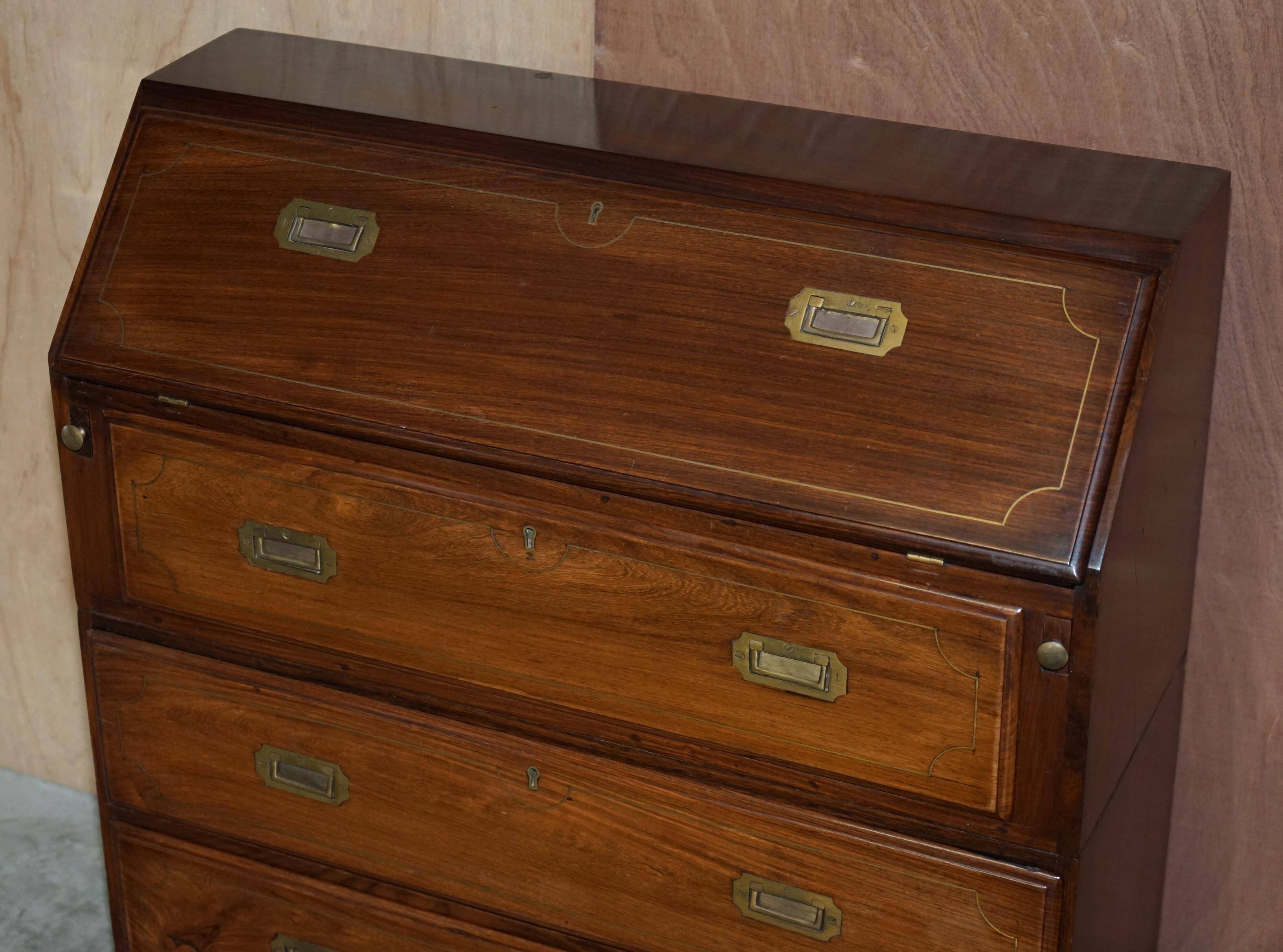 Anglo-Indian military desk in camphor wood and brass