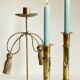 Trio of vintage knotted candlesticks brass