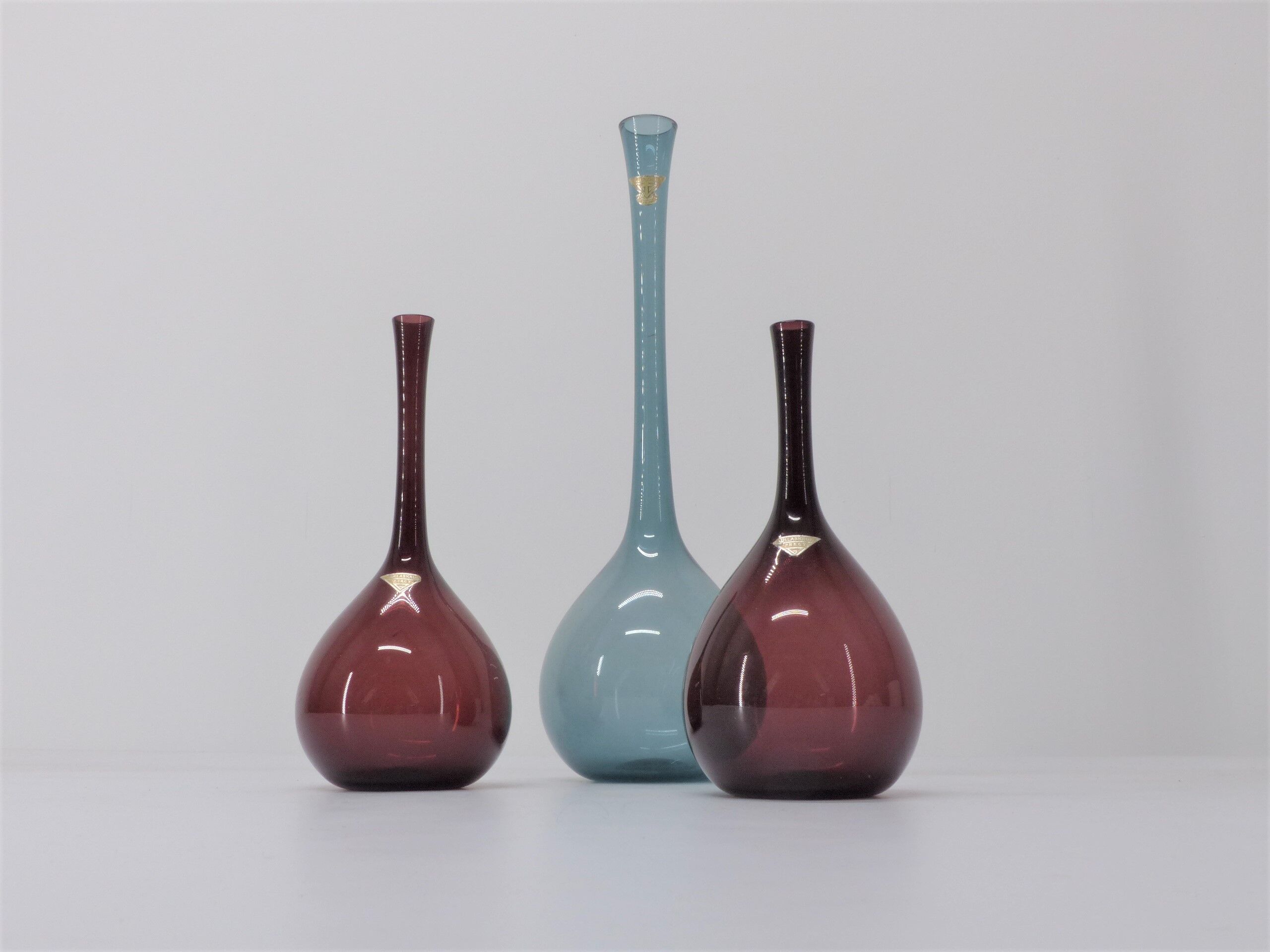 Set of 3 arthur percy scandinavian tulip vases for gullaskruf 1950