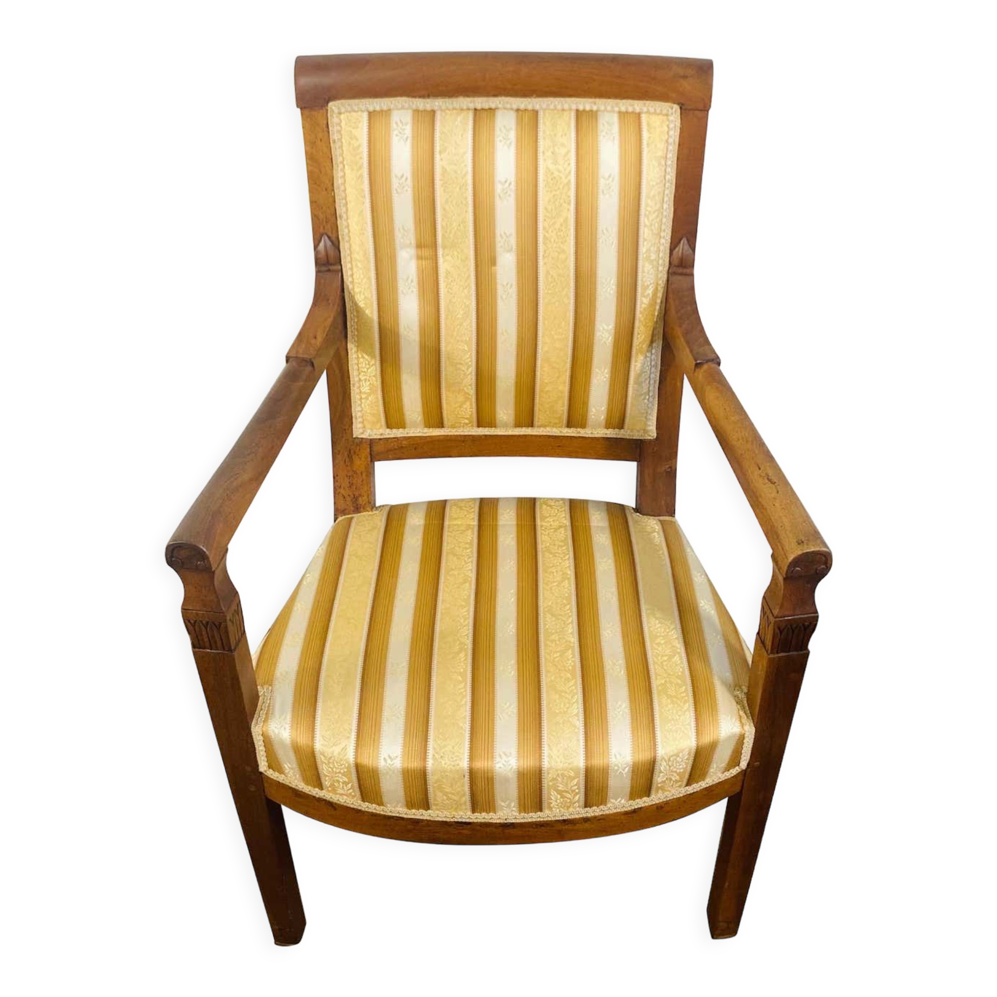 Directoire armchair in gold beech and white tapestry France 19th