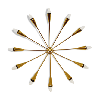 Italian mid-century modern brass sputnik flush light