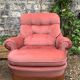 Pair of pink tufted velvet frog chairs from the 1970s.