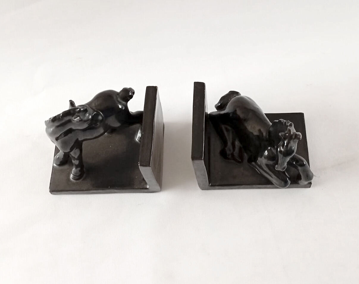 Black ceramic bookends horses