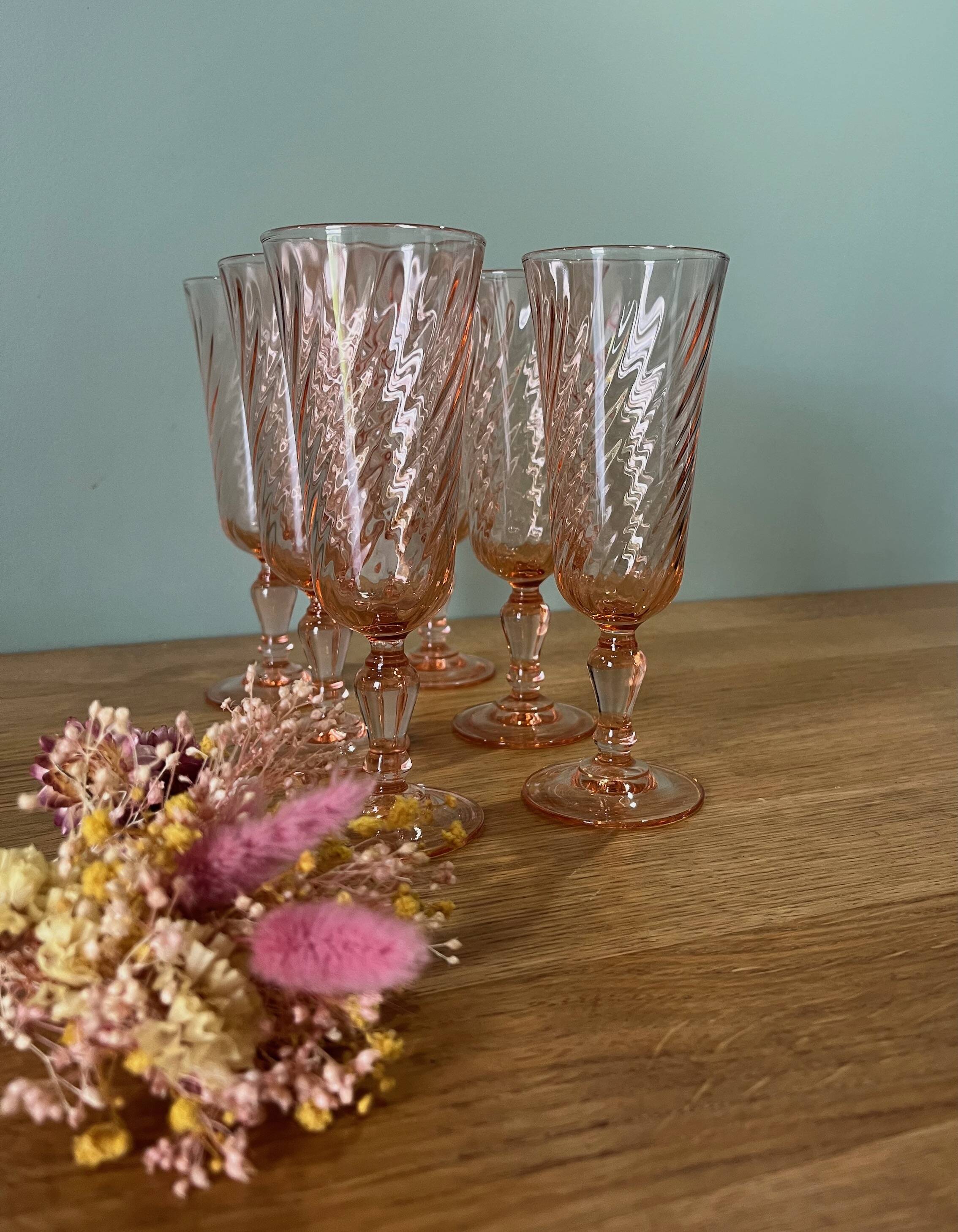6 Rosaline Twisted Pink Champagne Flutes