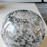 Spherical/ball vase in blown art glass. lsa international. smoked gray speckled white. size 14 x 15 cm